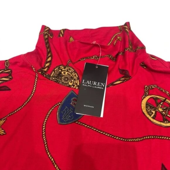 Lauren Ralph Lauren Women’s Plus Size 2X Red Nautical Turtleneck Top Blouse NWT - Picture 2 of 10